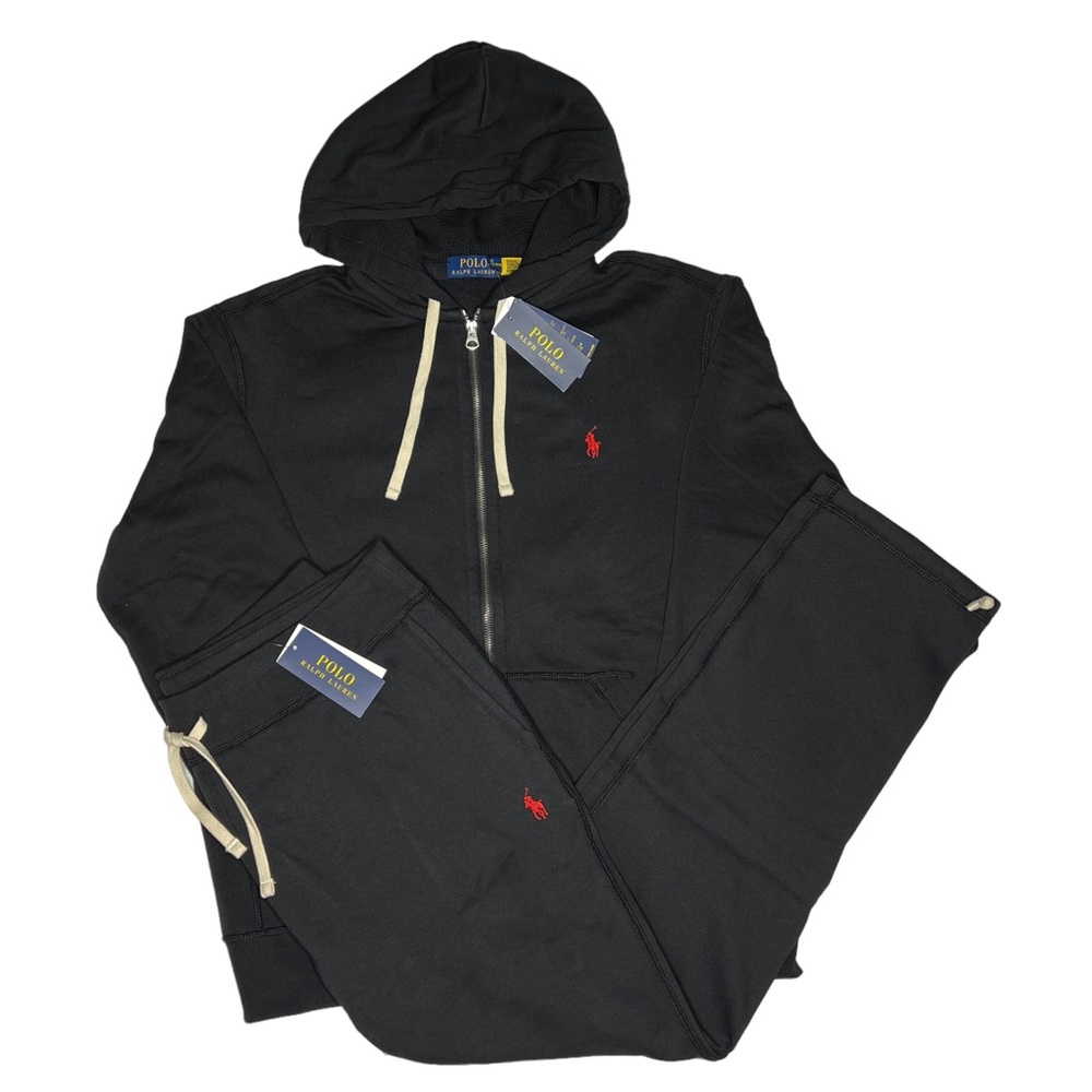 POLO RALPH LAUREN Mens Fleece Lined SWEATSUIT COMPLETE SET Polo Black